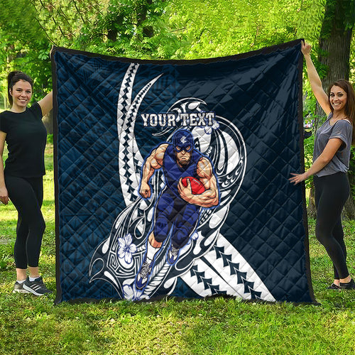 Personalized Carlton Blues Quilt Polynesian Tribal Baggers Mascot With Hibiscus Floral Art