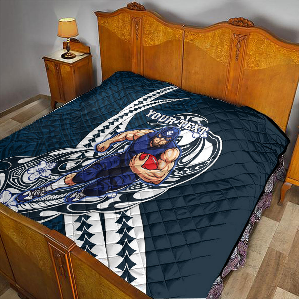 Personalized Carlton Blues Quilt Polynesian Tribal Baggers Mascot With Hibiscus Floral Art