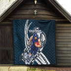 Personalized Carlton Blues Quilt Polynesian Tribal Baggers Mascot With Hibiscus Floral Art