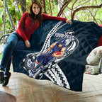 Personalized Carlton Blues Quilt Polynesian Tribal Baggers Mascot With Hibiscus Floral Art