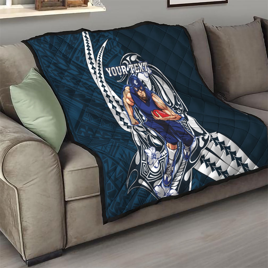 Personalized Carlton Blues Quilt Polynesian Tribal Baggers Mascot With Hibiscus Floral Art