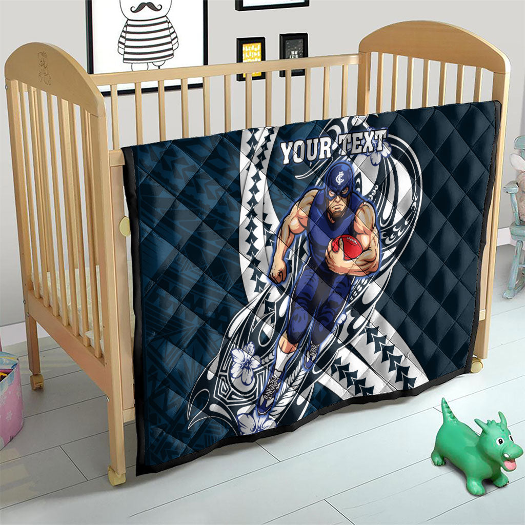 Personalized Carlton Blues Quilt Polynesian Tribal Baggers Mascot With Hibiscus Floral Art