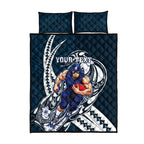 Personalized Carlton Blues Quilt Bed Set Polynesian Tribal Baggers Mascot With Hibiscus Floral Art