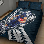 Personalized Carlton Blues Quilt Bed Set Polynesian Tribal Baggers Mascot With Hibiscus Floral Art