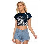 Personalized Carlton Blues Raglan Cropped T Shirt Polynesian Tribal Baggers Mascot With Hibiscus Floral Art