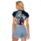 Personalized Carlton Blues Raglan Cropped T Shirt Polynesian Tribal Baggers Mascot With Hibiscus Floral Art
