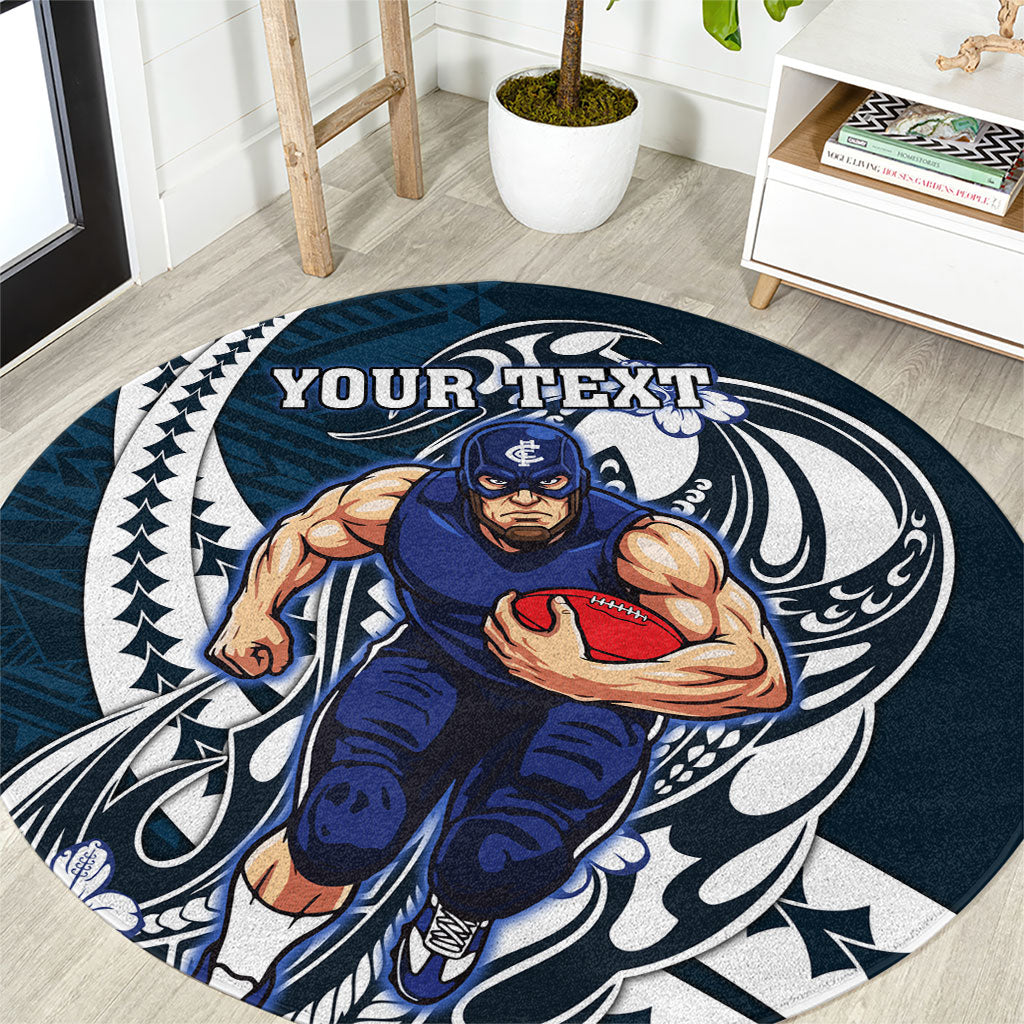 Personalized Carlton Blues Round Carpet Polynesian Tribal Baggers Mascot With Hibiscus Floral Art