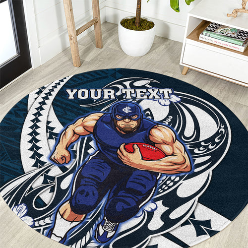 Personalized Carlton Blues Round Carpet Polynesian Tribal Baggers Mascot With Hibiscus Floral Art