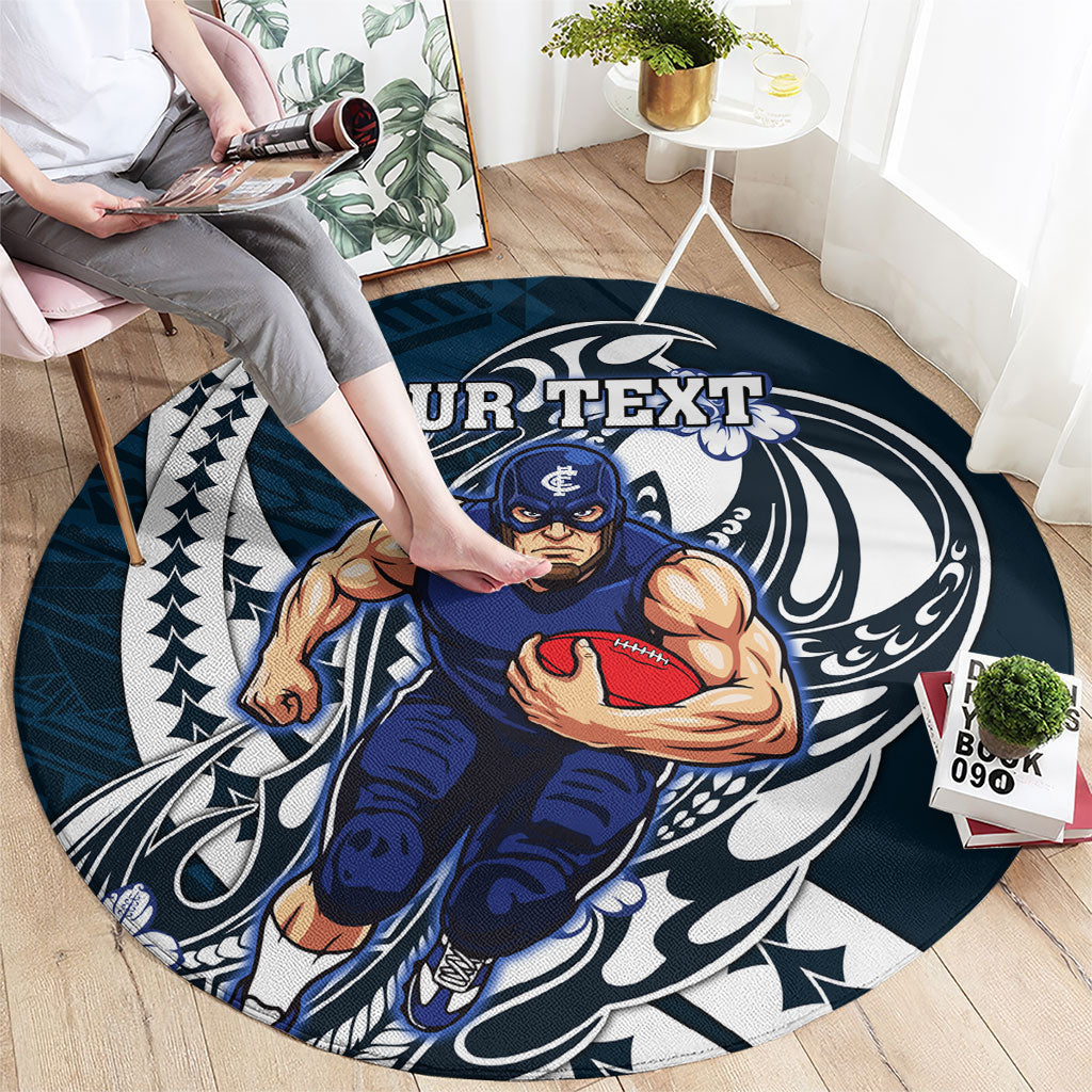 Personalized Carlton Blues Round Carpet Polynesian Tribal Baggers Mascot With Hibiscus Floral Art