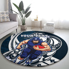 Personalized Carlton Blues Round Carpet Polynesian Tribal Baggers Mascot With Hibiscus Floral Art