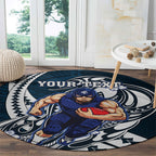 Personalized Carlton Blues Round Carpet Polynesian Tribal Baggers Mascot With Hibiscus Floral Art