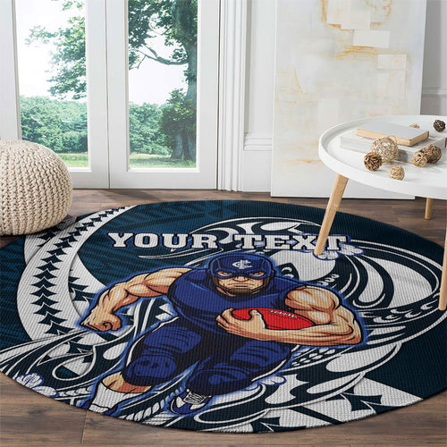 Personalized Carlton Blues Round Carpet Polynesian Tribal Baggers Mascot With Hibiscus Floral Art