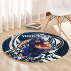 Personalized Carlton Blues Round Carpet Polynesian Tribal Baggers Mascot With Hibiscus Floral Art
