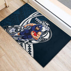 Personalized Carlton Blues Rubber Doormat Polynesian Tribal Baggers Mascot With Hibiscus Floral Art