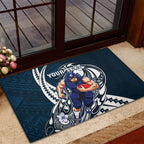 Personalized Carlton Blues Rubber Doormat Polynesian Tribal Baggers Mascot With Hibiscus Floral Art