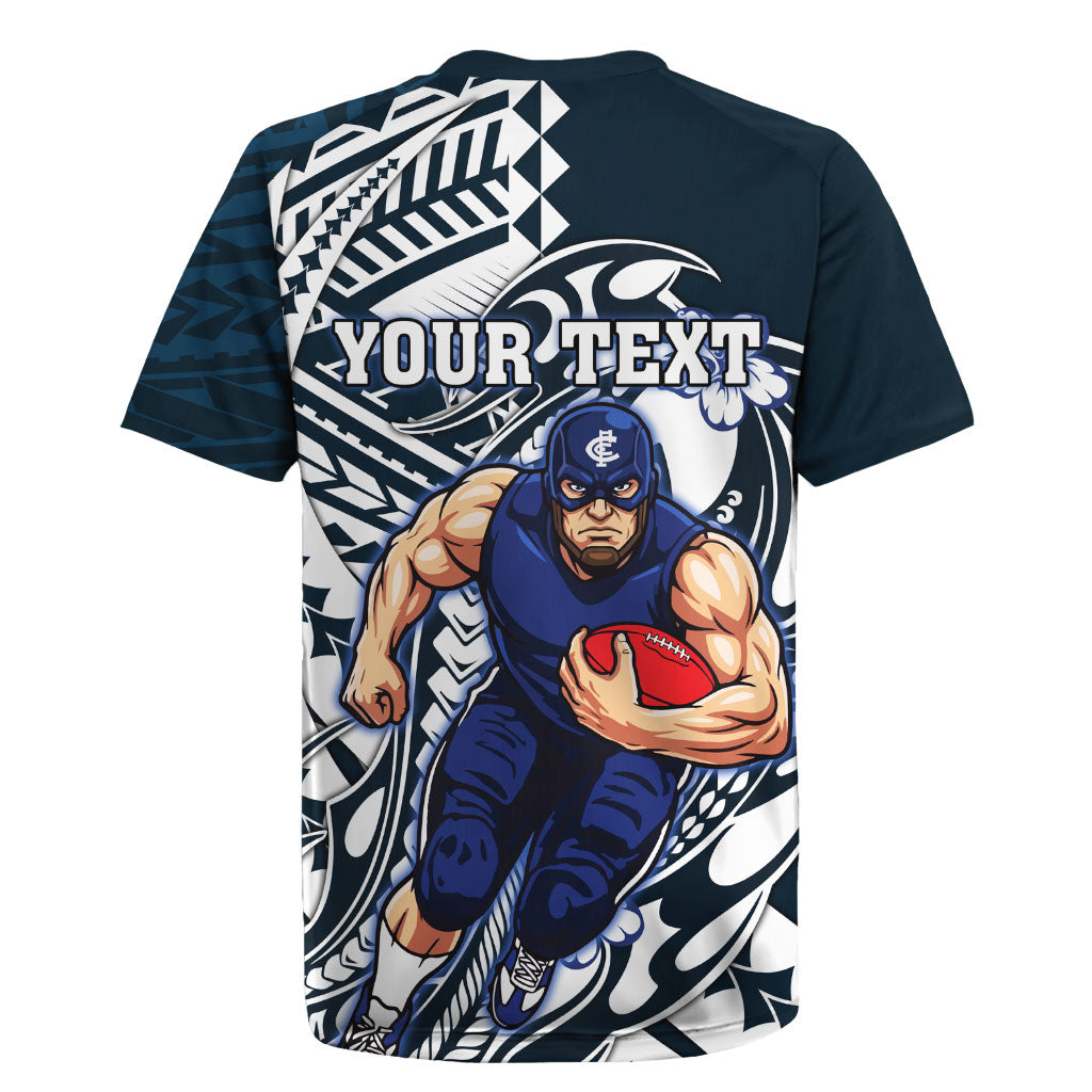 Personalized Carlton Blues Rugby Jersey Polynesian Tribal Baggers Mascot With Hibiscus Floral Art