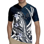 Personalized Carlton Blues Rugby Jersey Polynesian Tribal Baggers Mascot With Hibiscus Floral Art
