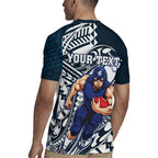Personalized Carlton Blues Rugby Jersey Polynesian Tribal Baggers Mascot With Hibiscus Floral Art