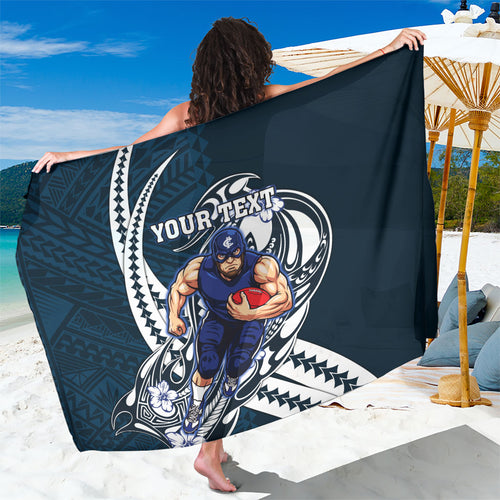 Personalized Carlton Blues Sarong Polynesian Tribal Baggers Mascot With Hibiscus Floral Art