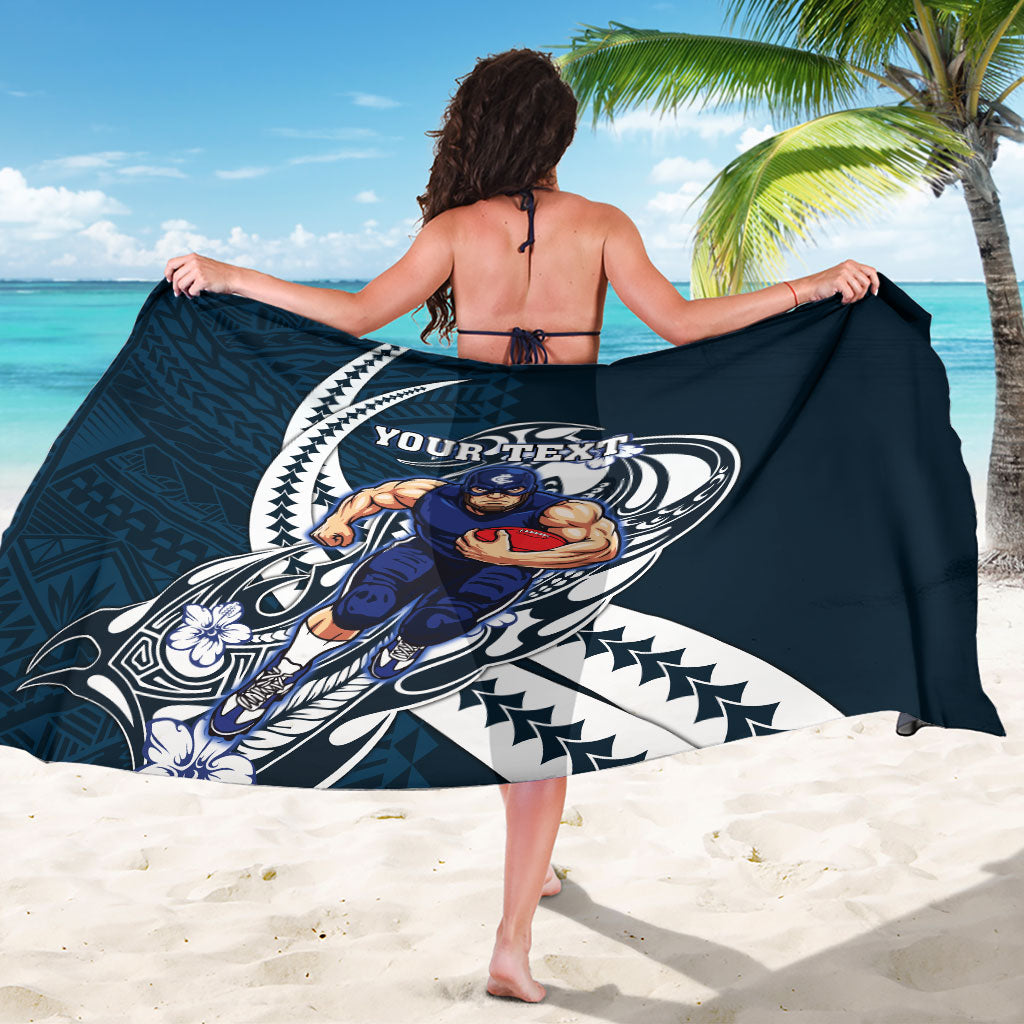 Personalized Carlton Blues Sarong Polynesian Tribal Baggers Mascot With Hibiscus Floral Art