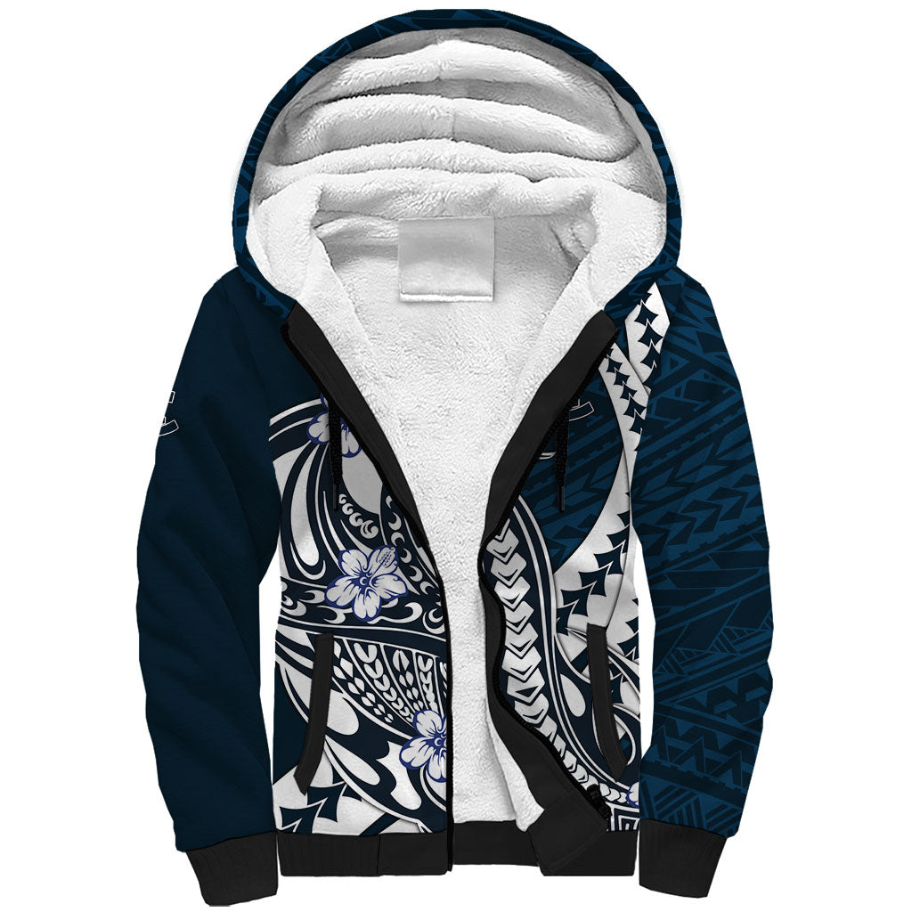Personalized Carlton Blues Sherpa Hoodie Polynesian Tribal Baggers Mascot With Hibiscus Floral Art