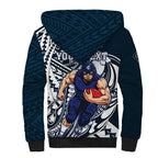 Personalized Carlton Blues Sherpa Hoodie Polynesian Tribal Baggers Mascot With Hibiscus Floral Art