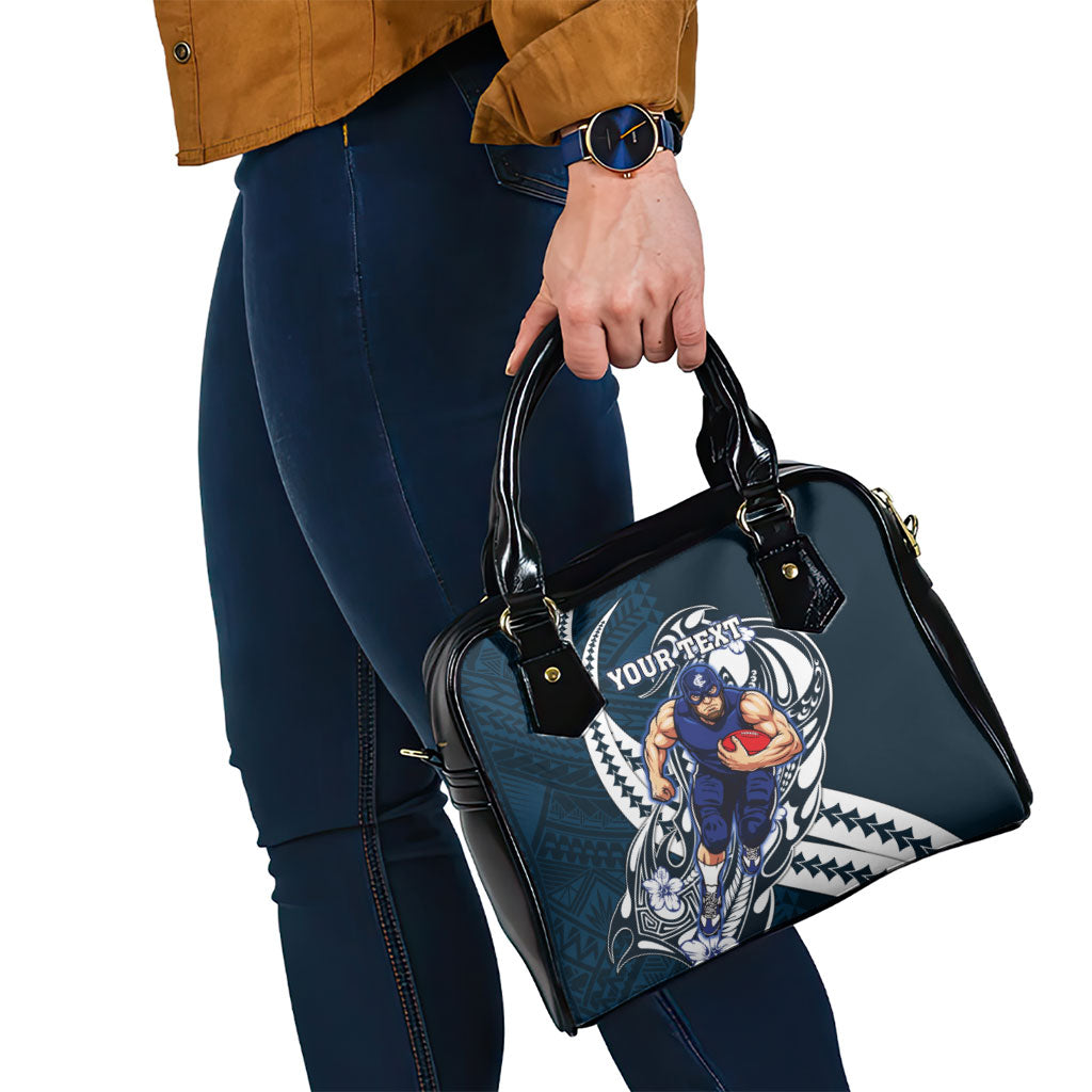 Personalized Carlton Blues Shoulder Handbag Polynesian Tribal Baggers Mascot With Hibiscus Floral Art