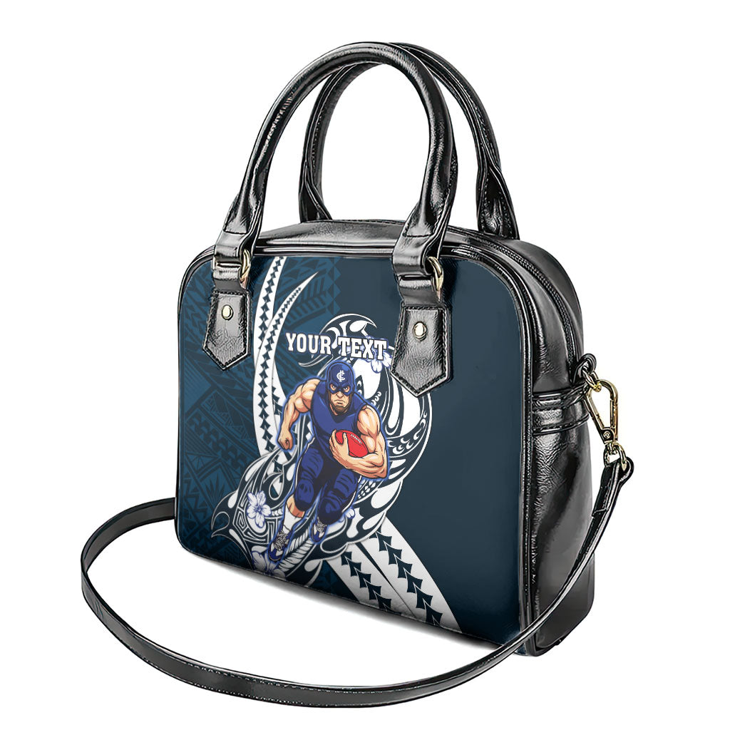 Personalized Carlton Blues Shoulder Handbag Polynesian Tribal Baggers Mascot With Hibiscus Floral Art