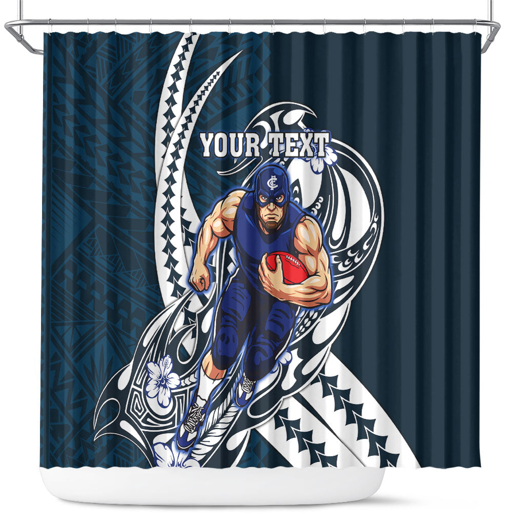 Personalized Carlton Blues Shower Curtain Polynesian Tribal Baggers Mascot With Hibiscus Floral Art