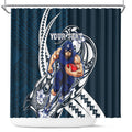 Personalized Carlton Blues Shower Curtain Polynesian Tribal Baggers Mascot With Hibiscus Floral Art