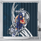 Personalized Carlton Blues Shower Curtain Polynesian Tribal Baggers Mascot With Hibiscus Floral Art
