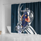 Personalized Carlton Blues Shower Curtain Polynesian Tribal Baggers Mascot With Hibiscus Floral Art