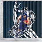 Personalized Carlton Blues Shower Curtain Polynesian Tribal Baggers Mascot With Hibiscus Floral Art