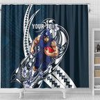 Personalized Carlton Blues Shower Curtain Polynesian Tribal Baggers Mascot With Hibiscus Floral Art