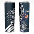 Personalized Carlton Blues Skinny Tumbler Polynesian Tribal Baggers Mascot With Hibiscus Floral Art