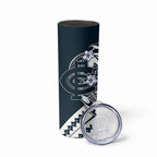 Personalized Carlton Blues Skinny Tumbler Polynesian Tribal Baggers Mascot With Hibiscus Floral Art