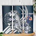 Personalized Carlton Blues Skinny Tumbler Polynesian Tribal Baggers Mascot With Hibiscus Floral Art