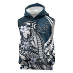 Personalized Carlton Blues Sleeveless Hoodie Polynesian Tribal Baggers Mascot With Hibiscus Floral Art