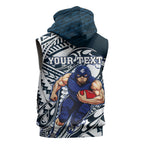 Personalized Carlton Blues Sleeveless Hoodie Polynesian Tribal Baggers Mascot With Hibiscus Floral Art