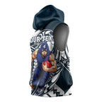 Personalized Carlton Blues Sleeveless Hoodie Polynesian Tribal Baggers Mascot With Hibiscus Floral Art
