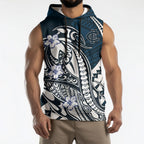 Personalized Carlton Blues Sleeveless Hoodie Polynesian Tribal Baggers Mascot With Hibiscus Floral Art