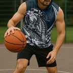 Personalized Carlton Blues Sleeveless Hoodie Polynesian Tribal Baggers Mascot With Hibiscus Floral Art