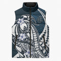 Personalized Carlton Blues Sleeveless Puffer Jacket Polynesian Tribal Baggers Mascot With Hibiscus Floral Art