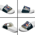 Personalized Carlton Blues Slide Sandals Polynesian Tribal Baggers Mascot With Hibiscus Floral Art
