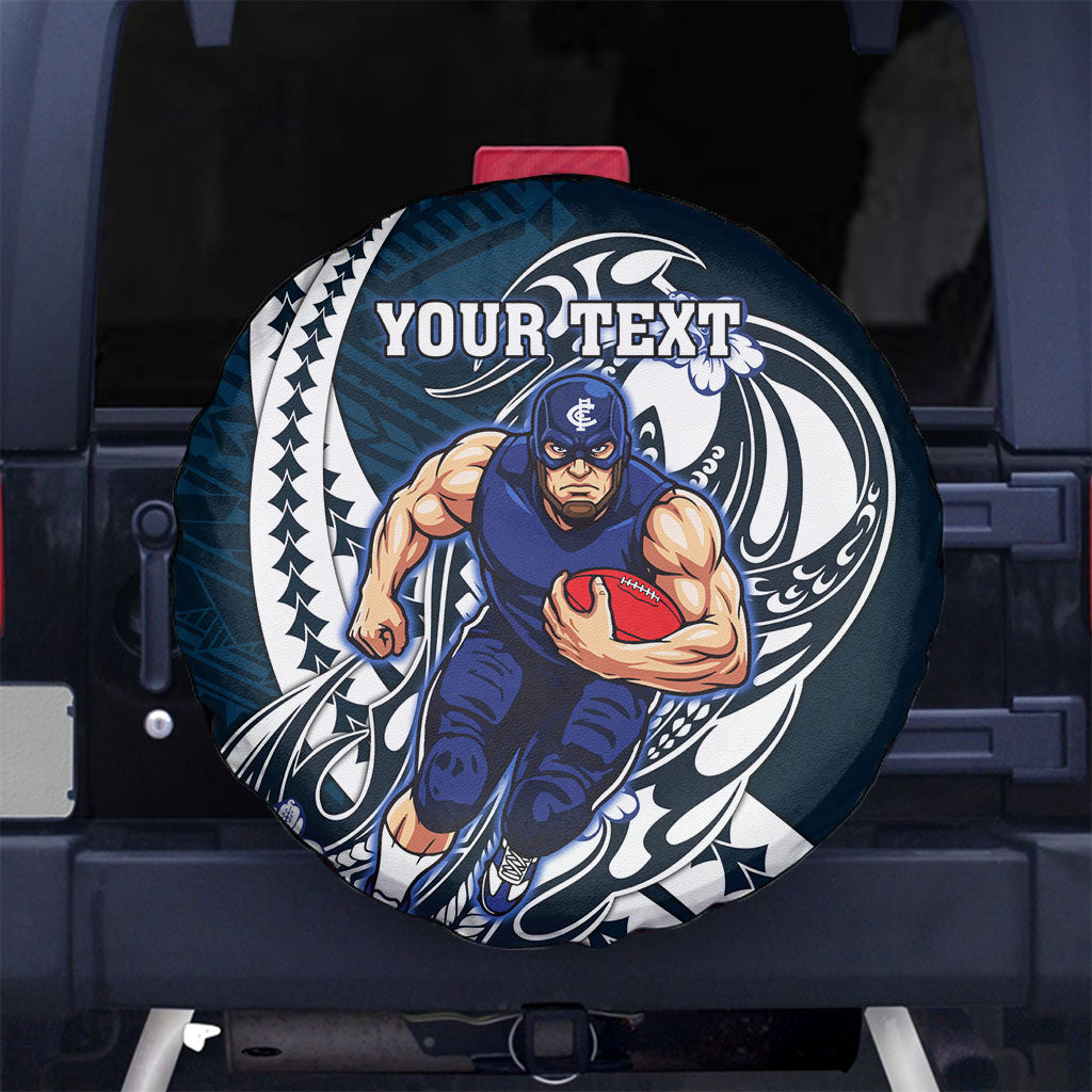 Personalized Carlton Blues Spare Tire Cover Polynesian Tribal Baggers Mascot With Hibiscus Floral Art