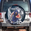 Personalized Carlton Blues Spare Tire Cover Polynesian Tribal Baggers Mascot With Hibiscus Floral Art