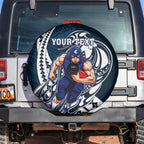 Personalized Carlton Blues Spare Tire Cover Polynesian Tribal Baggers Mascot With Hibiscus Floral Art
