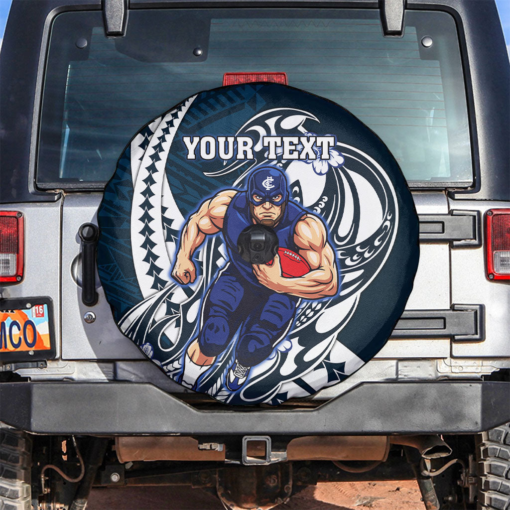 Personalized Carlton Blues Spare Tire Cover Polynesian Tribal Baggers Mascot With Hibiscus Floral Art
