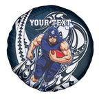 Personalized Carlton Blues Spare Tire Cover Polynesian Tribal Baggers Mascot With Hibiscus Floral Art