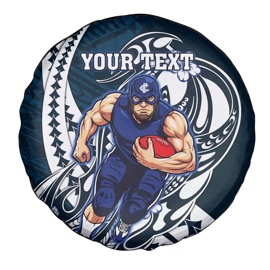 Personalized Carlton Blues Spare Tire Cover Polynesian Tribal Baggers Mascot With Hibiscus Floral Art